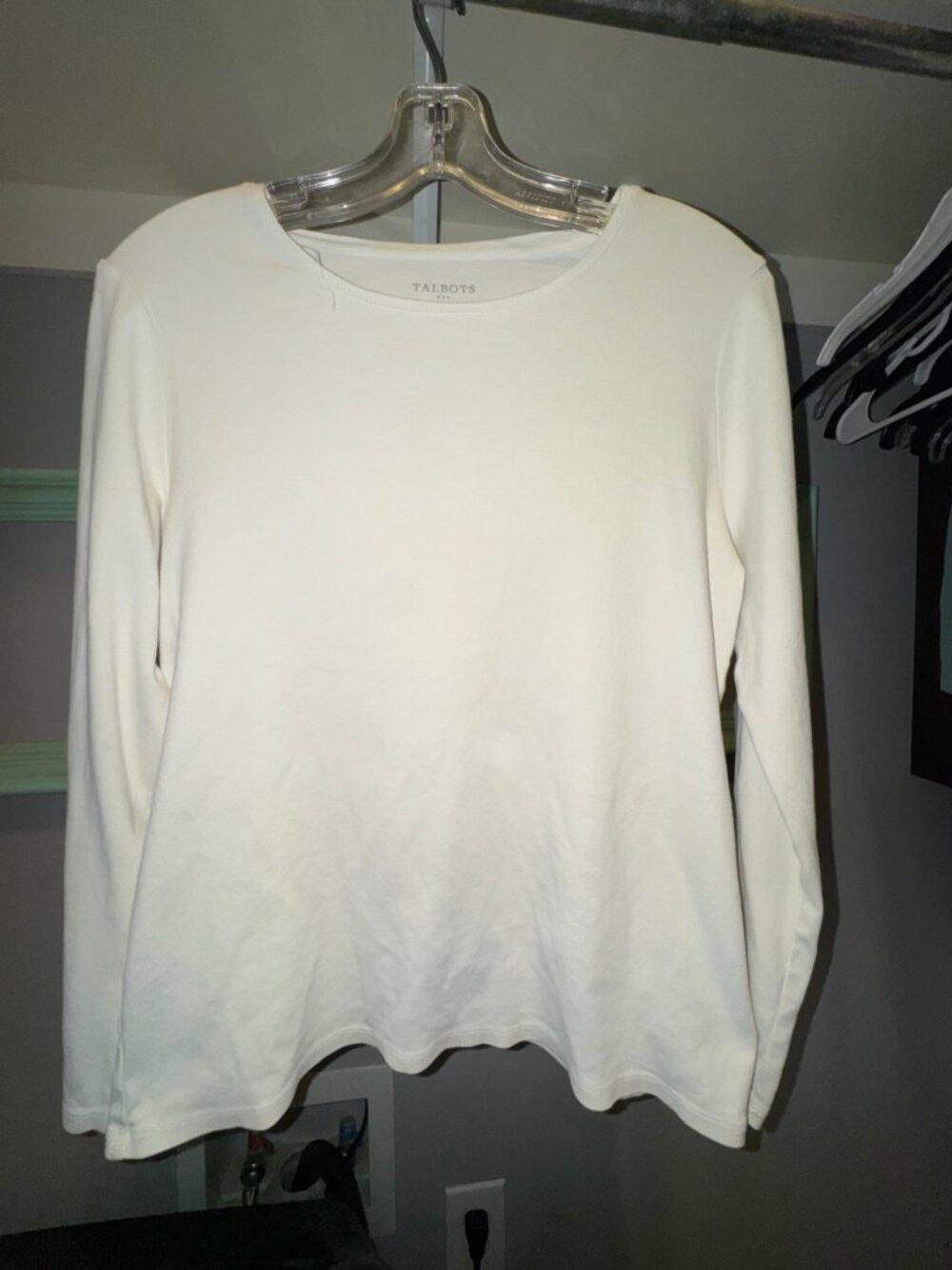 Talbots White Cotton Long Sleeve Crewneck Tee L